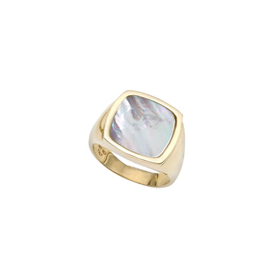 Mother of Pearl Square Signet Ring (14K) main - Lucky Diamond - New York