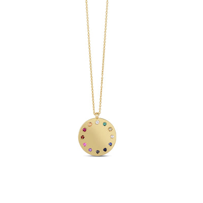 Multi-Color Gemstones Circle Medal Necklace (14K) main - Lucky Diamond - New York