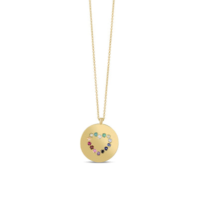 Multi-Color Gemstones Heart Medal Necklace (14K) main - Lucky Diamond - New York