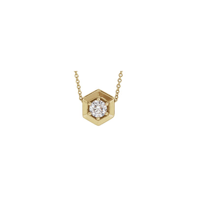 Natural Diamond Solitaire Hexagon Necklace (14K) front - Lucky Diamond - New York