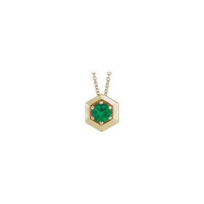 Natural Emerald Solitaire Hexagon Necklace (14K) front - Lucky Diamond - New York