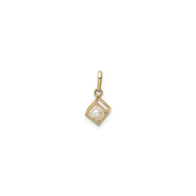 Open Cube with Freshwater Pearl Pendant (14K) front -  Lucky Diamond - New York