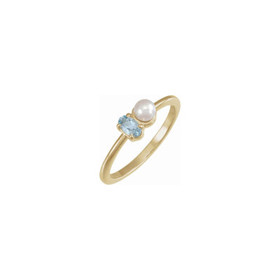 Oval Aquamarine and White Pearl Ring (14K) main - Lucky Diamond - New York