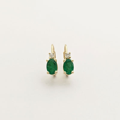 Oval Emerald and Diamond Huggie Earrings (14K) main - Lucky Diamond - New York