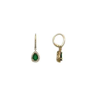 Pear Emerald Diamond Halo Dangle Earrings (14K) Lucky Diamond - New York