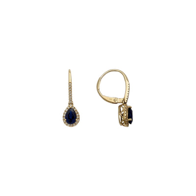 Pear Sapphire Diamond Halo Dangle Earrings (14K) main - Lucky Diamond - New York