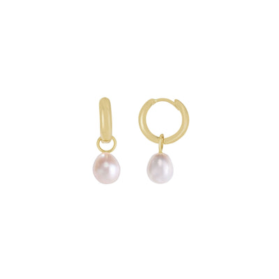 Pearl Drop Huggie Earrings (14K) main - Lucky Diamond - New York