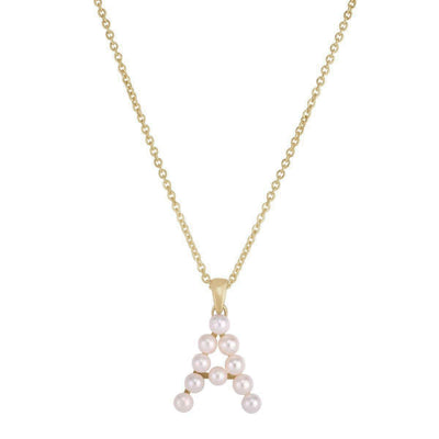 Pearl Initial Letter Necklace A (14K) front - Lucky Diamond - New York