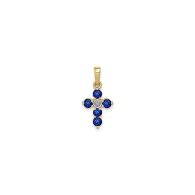 Petite Round Blue Sapphire and Diamond Cross Pendant (14K) front - Lucky Diamond - New York