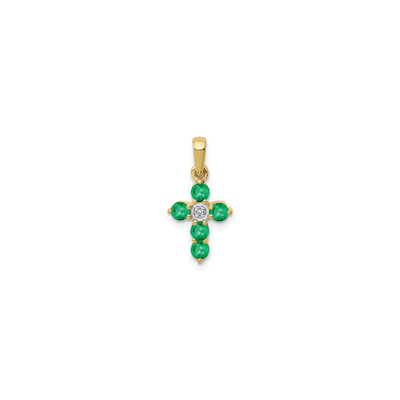 Petite Round Emerald and Diamond Cross Pendant (14K) front - Lucky Diamond - New York