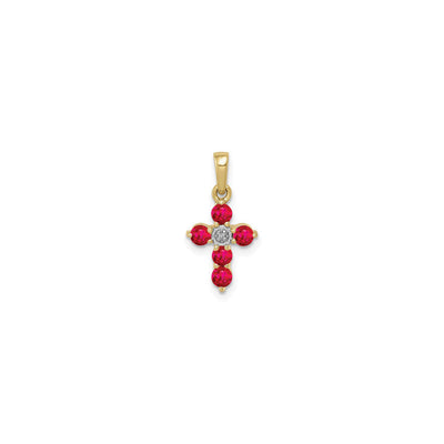 Petite Round Ruby and Diamond Cross Pendant (14K) front - Lucky Diamond - New York