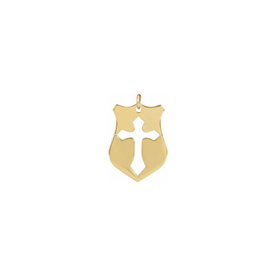 Pierced Cross Shield Pendant yellow (14K) front - Lucky Diamond - New York