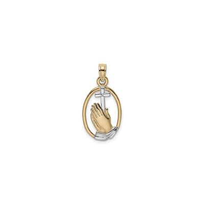 Praying Hands with Cross Two-Tone Oval Pendant (14K) front - Lucky Diamond - New York