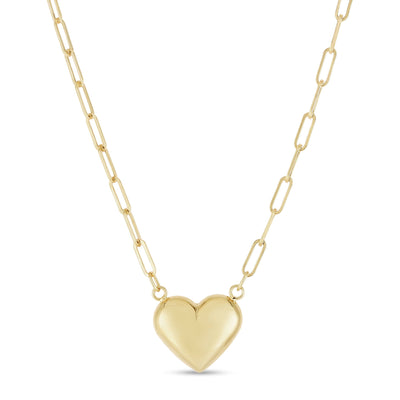 Puffed Heart Paperclip Necklace (14K) front - Lucky Diamond - New York