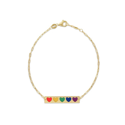 Rainbow Hearts Enamel Bar Bracelet (14K) main - Lucky Diamond - New York