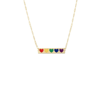 Rainbow Hearts Enamel Bar Necklace (14K) main - Lucky Diamond - New York