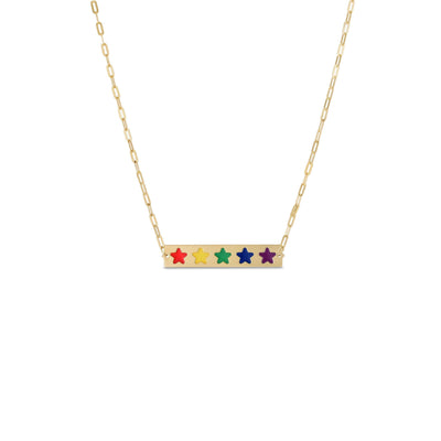 Rainbow Stars Enamel Bar Necklace (14K) main - Lucky Diamond - New York