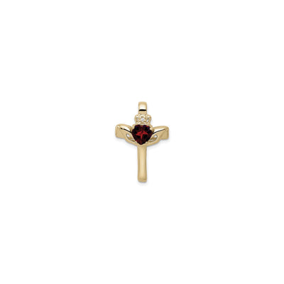 Red Garnet Claddagh Cross Pendant (14K) front - Lucky Diamond - New York