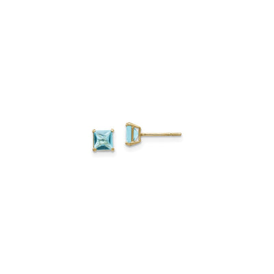 Square Blue Topaz Stud Earrings (14K) main - Lucky Diamond - New York