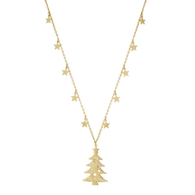 Starry Night Christmas Tree Necklace (14K) front - Lucky Diamond - New York