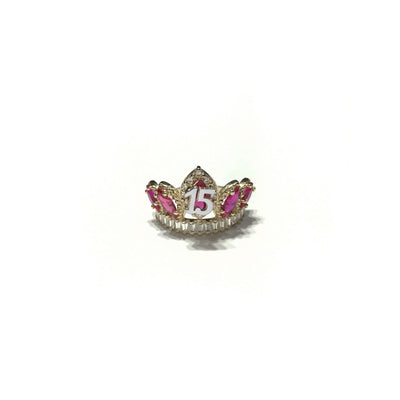 Sweet 15 Quinceanera Crown Ring (14K) front - Lucky Diamond - New York