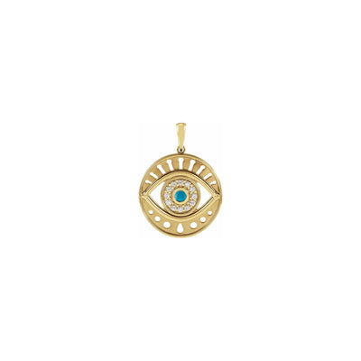 Turquoise and Diamonds Evil Eye Round Pendant yellow (14K) front - Lucky Diamond - New York