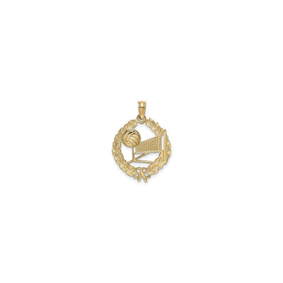 Volleyball Themed Leaf Circle Pendant (14K) front - Lucky Diamond - New York