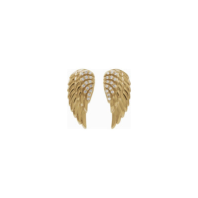 White Diamond Iced Angel Wing Stud Earrings (14K) front - Lucky Diamond - New York