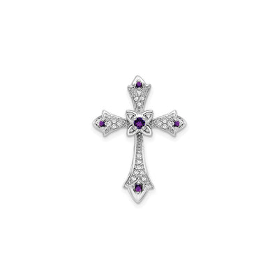 Amethyst and Diamond Fleur de Lis Cross Pendant (14K) front - Lucky Diamond - New York