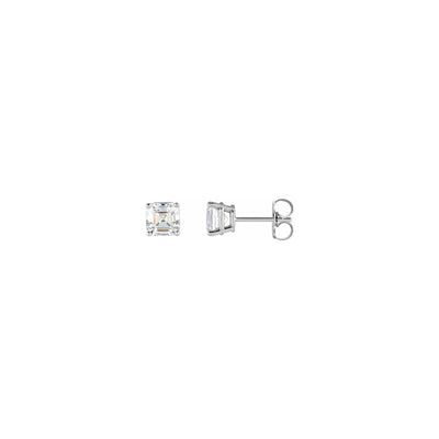 Asscher Cut Diamond Solitaire (1/3 CTW) Friction Back Stud Earrings white (14K) main - Lucky Diamond - New York
