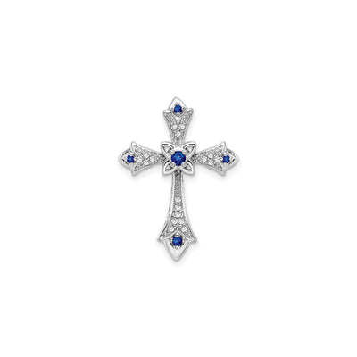 Blue Sapphire and Diamond Fleur de Lis Cross Pendant (14K) front - Lucky Diamond - New York