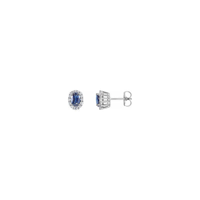 Blue Sapphire and White Diamonds Oval Halo Stud Earrings (14K) main - Lucky Diamond - New York