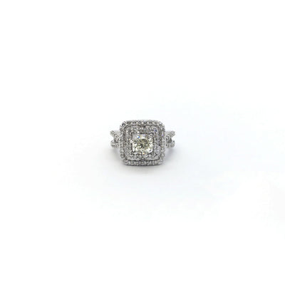 Double Square Halo Diamond Engagement Ring (14K) front - Lucky Diamond - New York