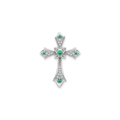Emerald and Diamond Fleur de Lis Cross Pendant (14K) front - Lucky Diamond - New York