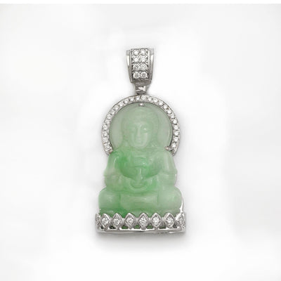 Meditating Guan Yin Diamond Framed Jade Pendant (14K) main - Lucky Diamond - New York