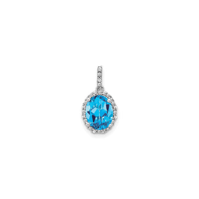 Oval Blue Topaz Diamond Halo Pendant (14K) front - Lucky Diamond - New York