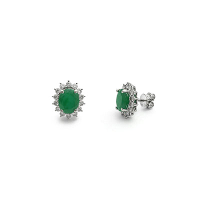 Oval Emerald Diamond Halo Stud Earrings (14K) Lucky Diamond - New York