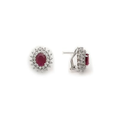 Oval Ruby Diamond Burst Earrings (14K) Lucky Diamond - New York
