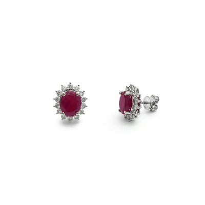 Oval Ruby Diamond Halo Stud Earrings (14K) Lucky Diamond - New York