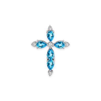 Pear-Cut Blue Topaz and Diamond Cross Pendant (14K) front - Lucky Diamond - New York