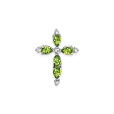 Pear-Cut Peridot and Diamond Cross Pendant (14K) front - Lucky Diamond - New York