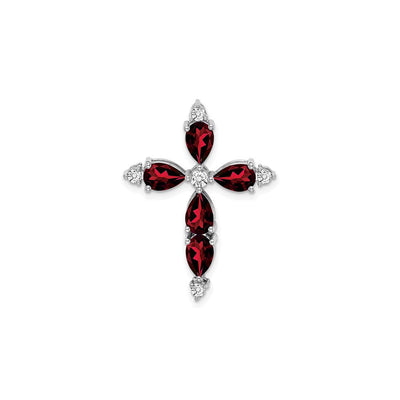 Pear-Cut Red Garnet and Diamond Cross Pendant (14K) front - Lucky Diamond - New York