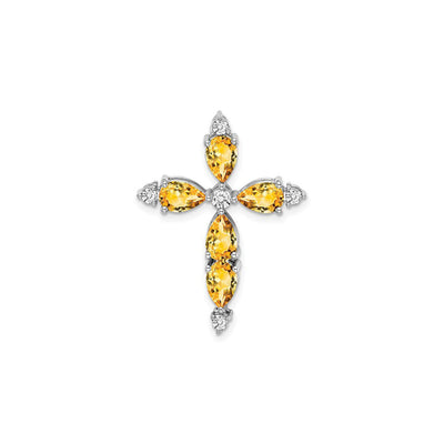 Pear-Cut Yellow Citrine and Diamond Cross Pendant (14K) front - Lucky Diamond - New York