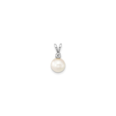 Round White Saltwater Akoya Pearl Diamond Pendant (14K) front - Lucky Diamond -  New York