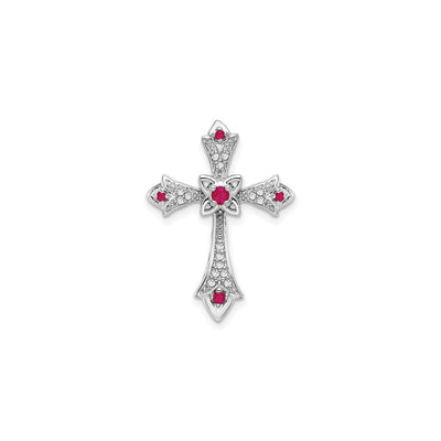 Ruby and Diamond Fleur de Lis Cross Pendant (14K) front - Lucky Diamond - New York