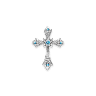 Swiss Blue Topaz and Diamond Fleur de Lis Cross Pendant (14K) front - Lucky Diamond - New York