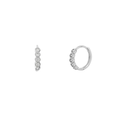 Bezel Setting Huggie Earrings (14K) Lucky Diamond New York