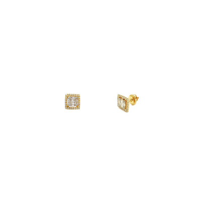 Diamond Baguette Round Halo Stud Earrings (14K) Lucky Diamond New York