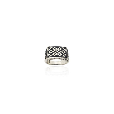 Celtic Antique-Finish Rectangular Ring (Silver) Lucky Diamond New York