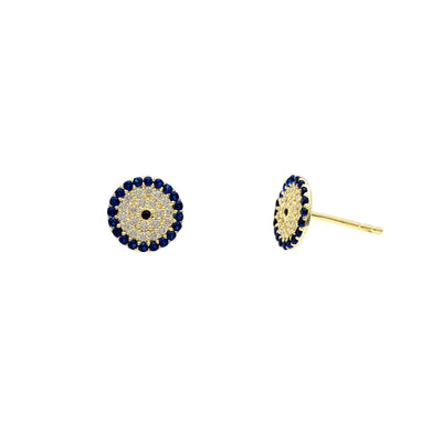 Zirconia Blue Round Stud Earrings (14K) Lucky Diamond New York